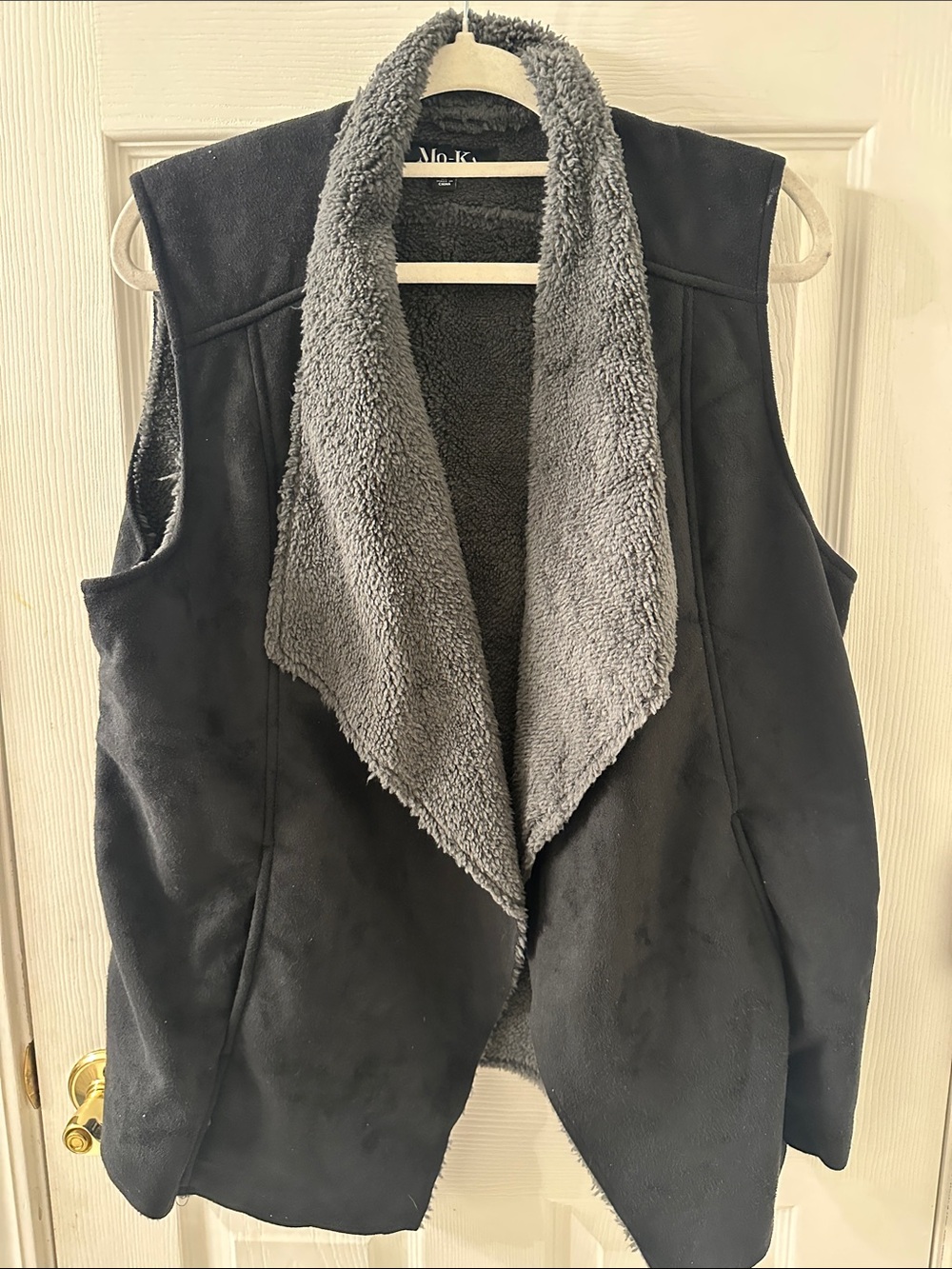 No Boundaries Black Vest with Gray Sherpa Shawl Collar